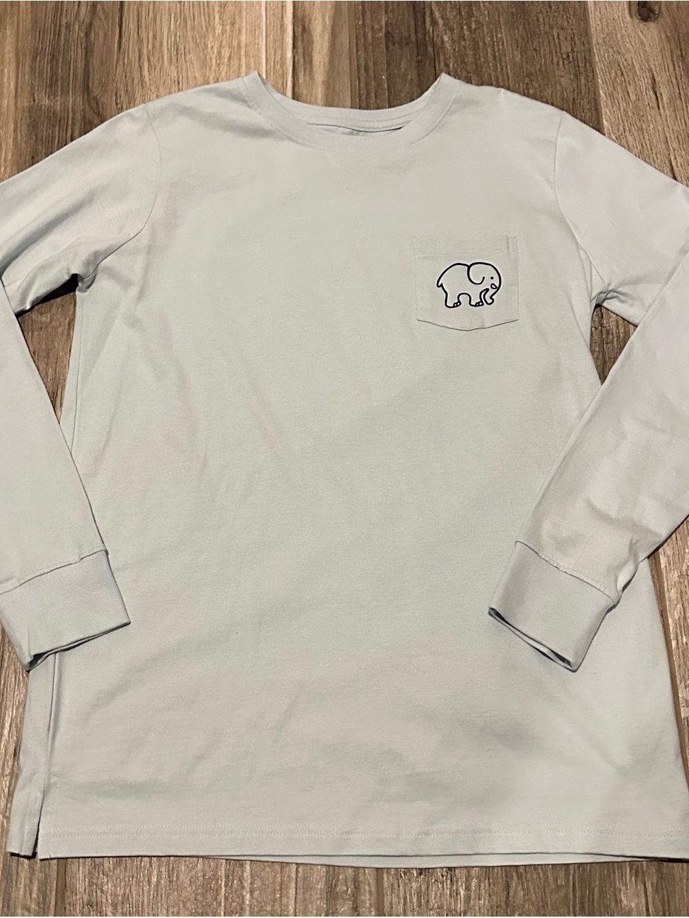 Ivory Ella Long-Sleeve Pocket Tee with Elephant Graphic - Light Blue